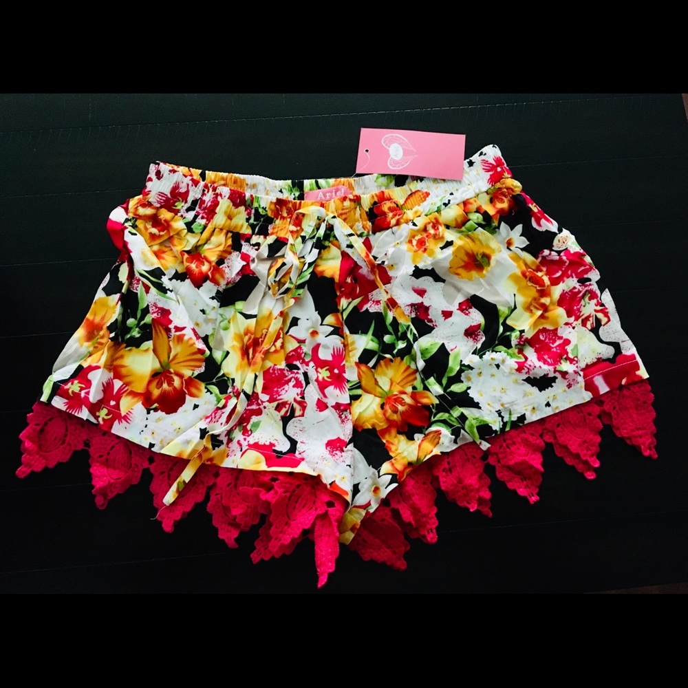 Floral Silky embroidered Shorts (Small)